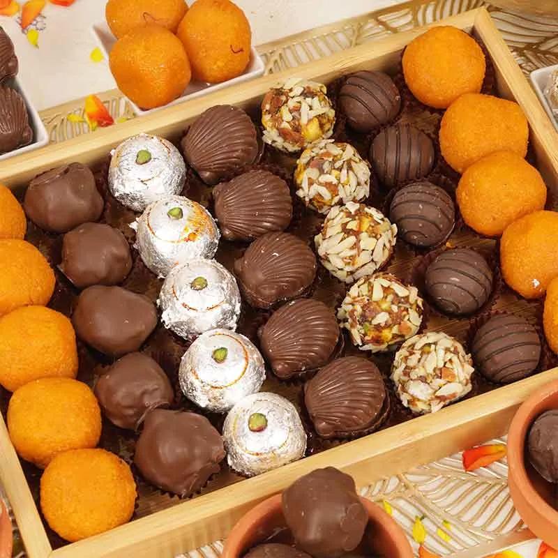 Diwali Sweets and Chocolates in Bamboo Tray thumbnail 2