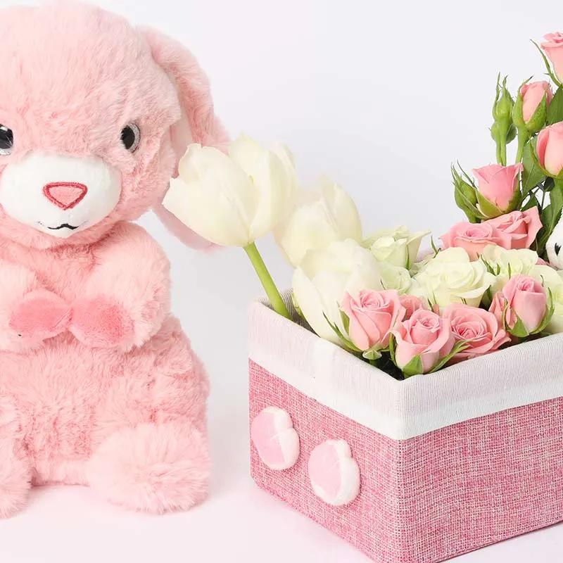 Floral Bunny Box and Bunny Soft Toy Pink thumbnail 2