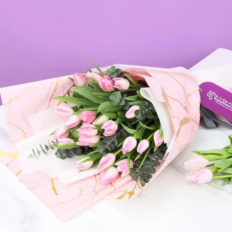 Delicate 21 Pink Tulips Bouquet - Flowers gift from Buy Any Flowers Dubai in Al Quoz Industrial Area 4, Dubai, UAE - image 4