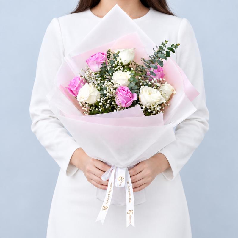 Pastel Grace 9 Roses Bouquet - Flowers gift from Buy Any Flowers Dubai in Al Quoz Industrial Area 4, Dubai, UAE - image 3