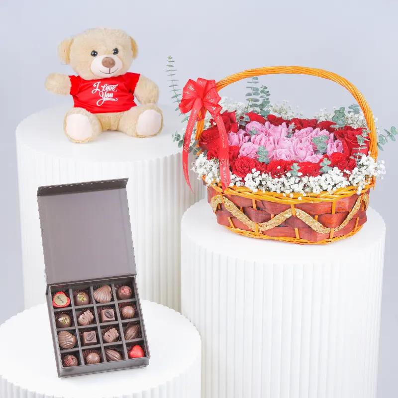 Pure Heart 25 Roses Basket Trio in Dubai