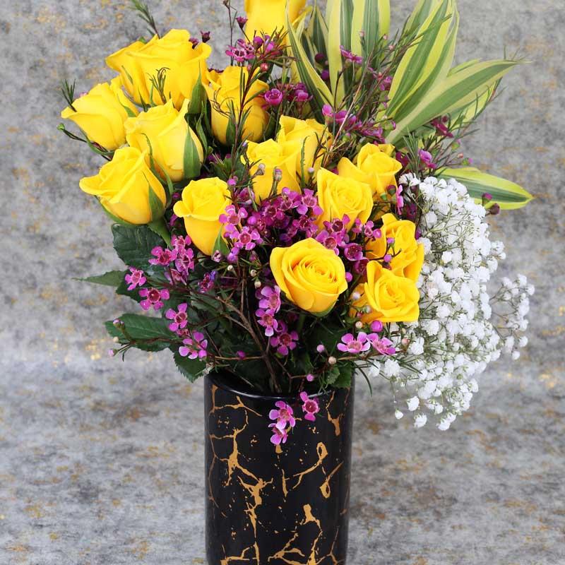 Sunshine 15 Yellow Roses Arrangement - Flowers gift from Buy Any Flowers Dubai in Al Quoz Industrial Area 4, Dubai, UAE - image 3