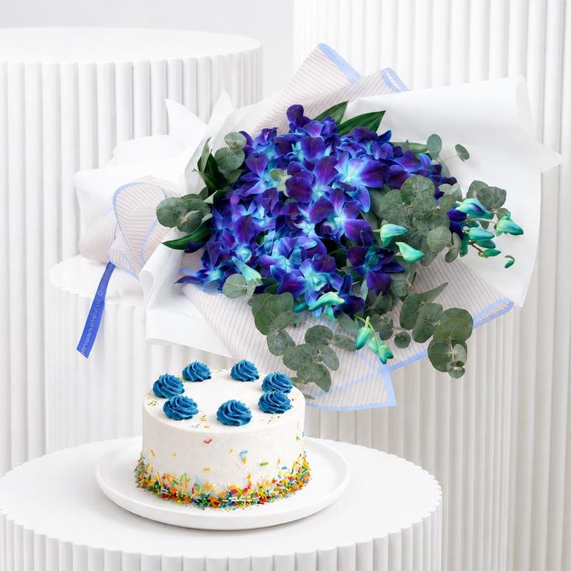 Ocean Blue Orchid and Vanilla Mono Cake - Gift Sets gift from Buy Any Flowers Dubai in Al Quoz Industrial Area 4, Dubai, UAE