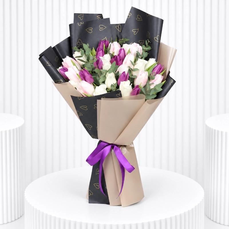 Rampwalk 30 Roses and Tulips Bouquet - Flowers gift from Buy Any Flowers Dubai in Al Quoz Industrial Area 4, Dubai, UAE