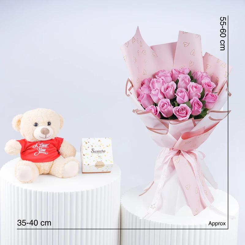 Pink Beauty 21 Roses Trio - Gift Sets gift from Buy Any Flowers Dubai in Al Quoz Industrial Area 4, Dubai, UAE - image 3
