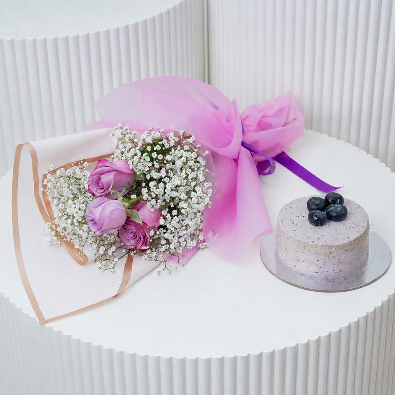 Purple Roses with Blueberry Cake Combo - Gift Sets gift from Buy Any Flowers Dubai in Al Quoz Industrial Area 4, Dubai, UAE
