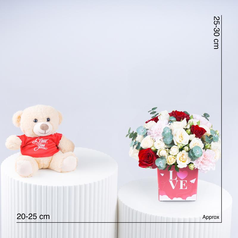 Flower Arrangement For Valentine With Teddy - Gift Sets gift from Buy Any Flowers Dubai in Al Quoz Industrial Area 4, Dubai, UAE - image 3