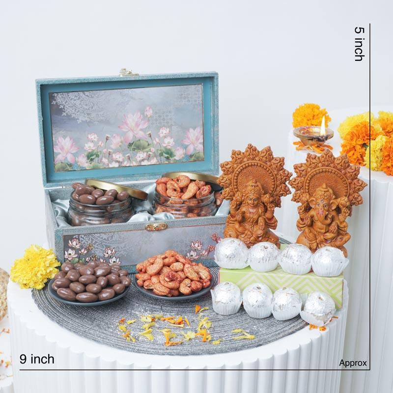 Traditional Lakshmi Ganesh Gift Hamper with Chocolates and Dry Fruits thumbnail 3