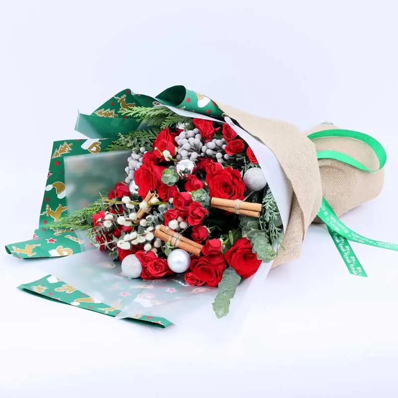 Christmas Red Roses Flower Bouquet thumbnail 3