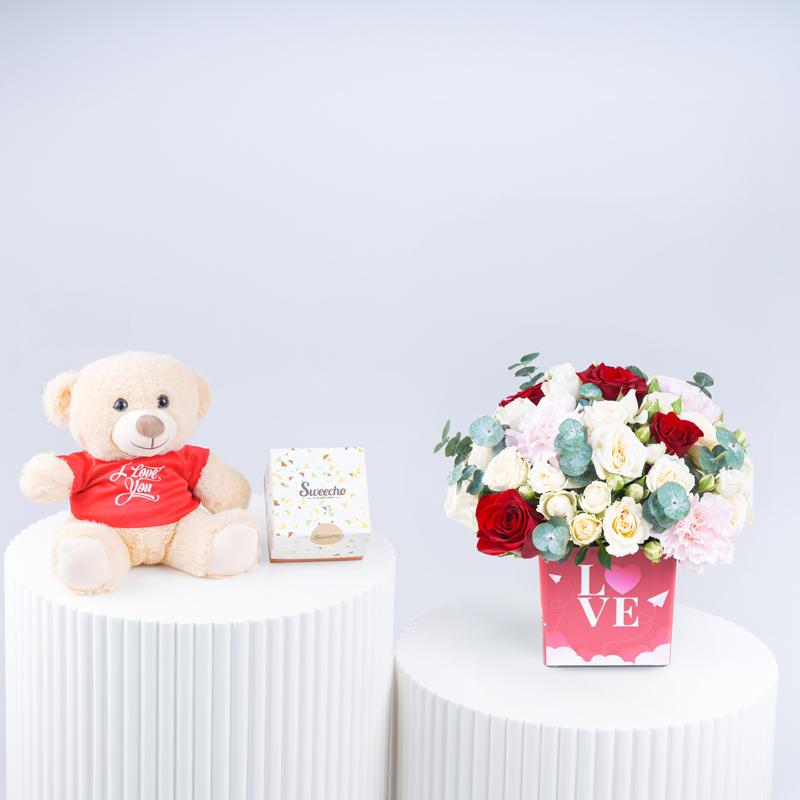 Flower Arrangement For Valentine Trio - Gift Sets gift from Buy Any Flowers Dubai in Al Quoz Industrial Area 4, Dubai, UAE