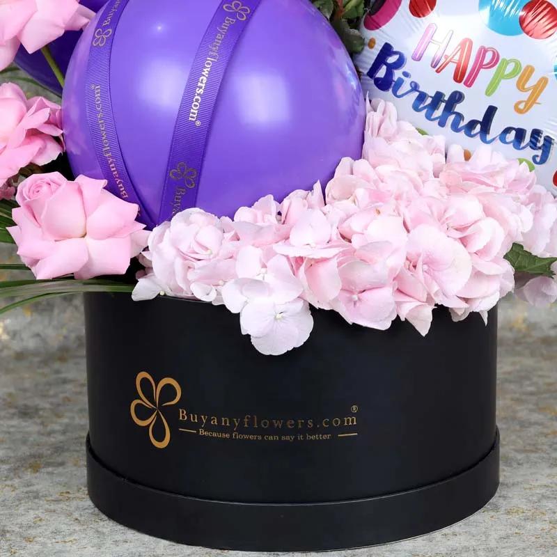 Mauve Birthday Balloon and Flower Box thumbnail 3