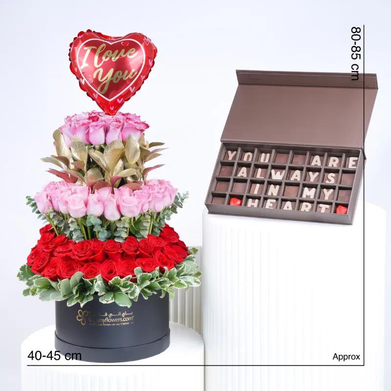 Tower of Love 101 Roses Box and Chocolates - Gift Sets gift from Buy Any Flowers Dubai in Al Quoz Industrial Area 4, Dubai, UAE - image 3