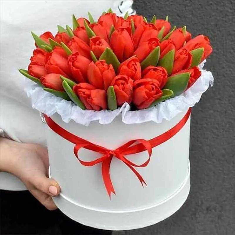Love 30 Red Tulips in Box - Flowers gift from Buy Any Flowers Dubai in Al Quoz Industrial Area 4, Dubai, UAE