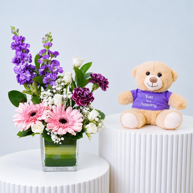 Purple Grace Flowers and Teddy - Gift Sets gift from Buy Any Flowers Dubai in Al Quoz Industrial Area 4, Dubai, UAE