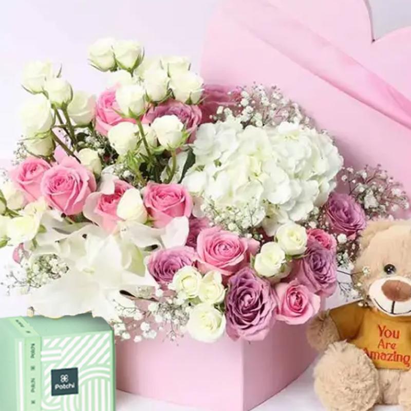 Pure Heart Flower Patchi and Teddy - Chocolates gift from Buy Any Flowers Dubai in Al Quoz Industrial Area 4, Dubai, UAE - image 3