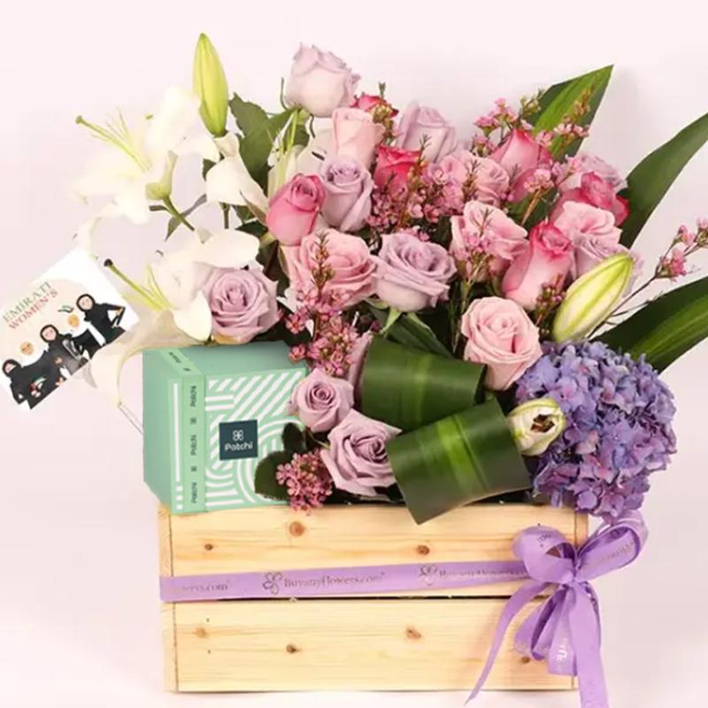 Mauve Flower Arrangement and Patchi for Emirati Womens Day thumbnail 2