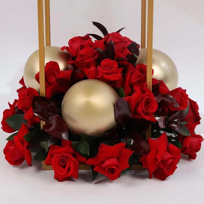 Golden Romance 75 Red Roses Flower Stand thumbnail 3
