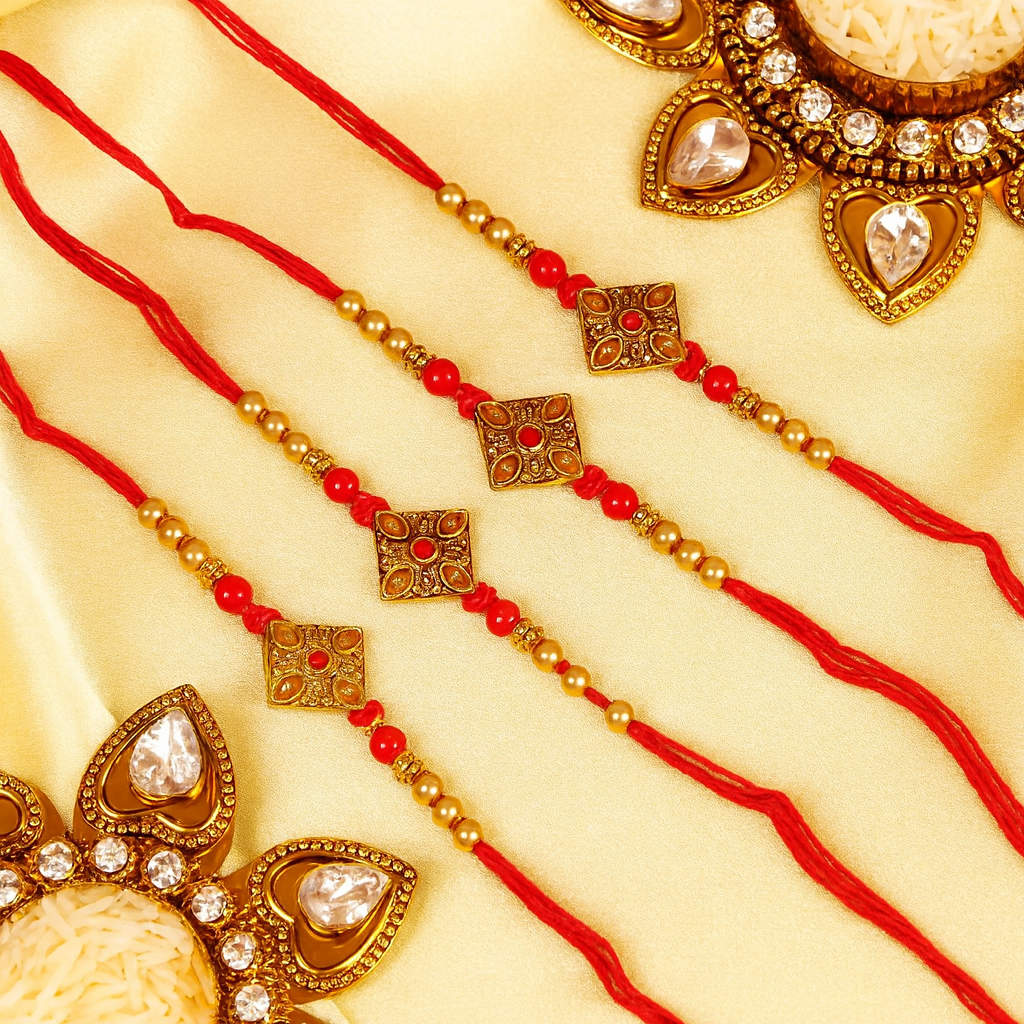 Antique Kundan Rakhi Set of 4 - Gifts gift from Buy Any Flowers Dubai in Al Quoz Industrial Area 4, Dubai, UAE