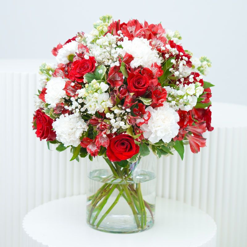 Red and White Flower Arrangement - Flowers gift from Buy Any Flowers Dubai in Al Quoz Industrial Area 4, Dubai, UAE