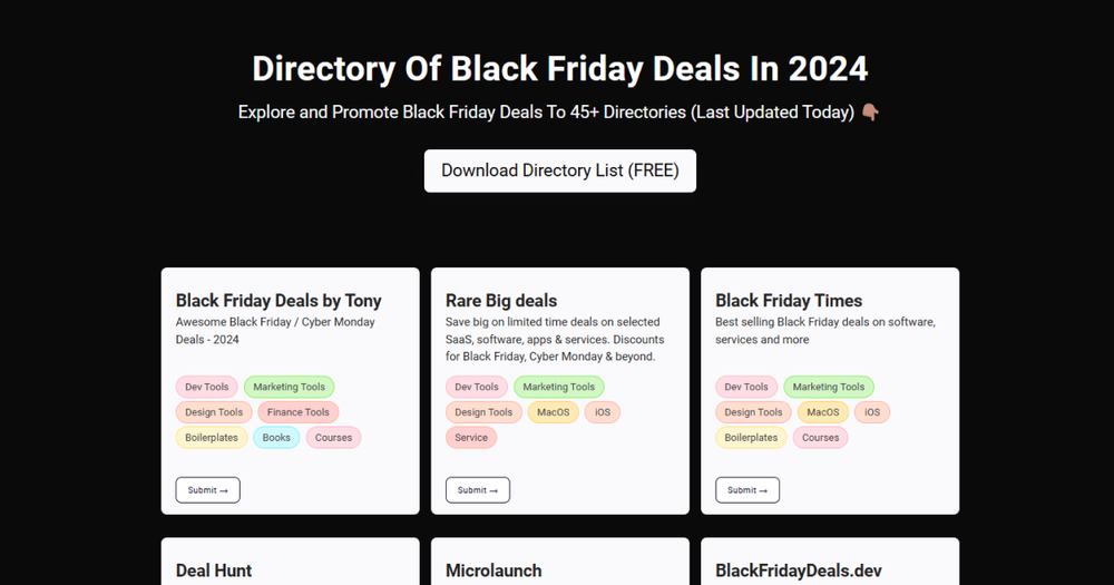 image of Directory Of Black Friday Deals