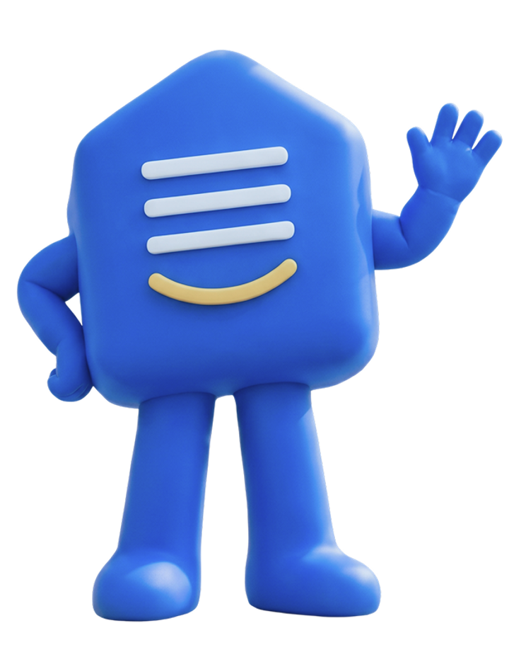 Mascotte Profalux avec un niveau à bulle