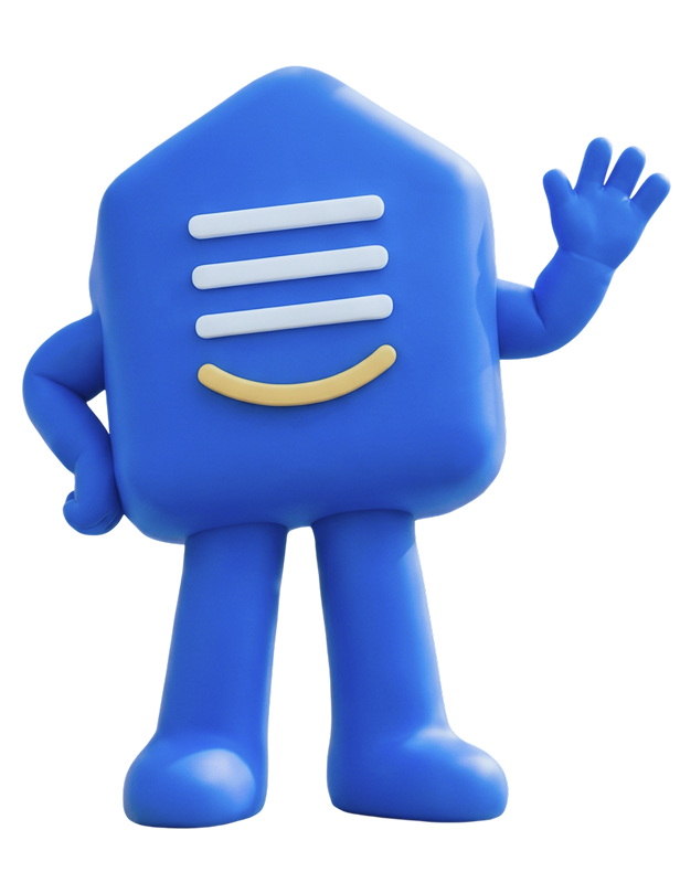 Mascotte Profalux avec un niveau à bulle