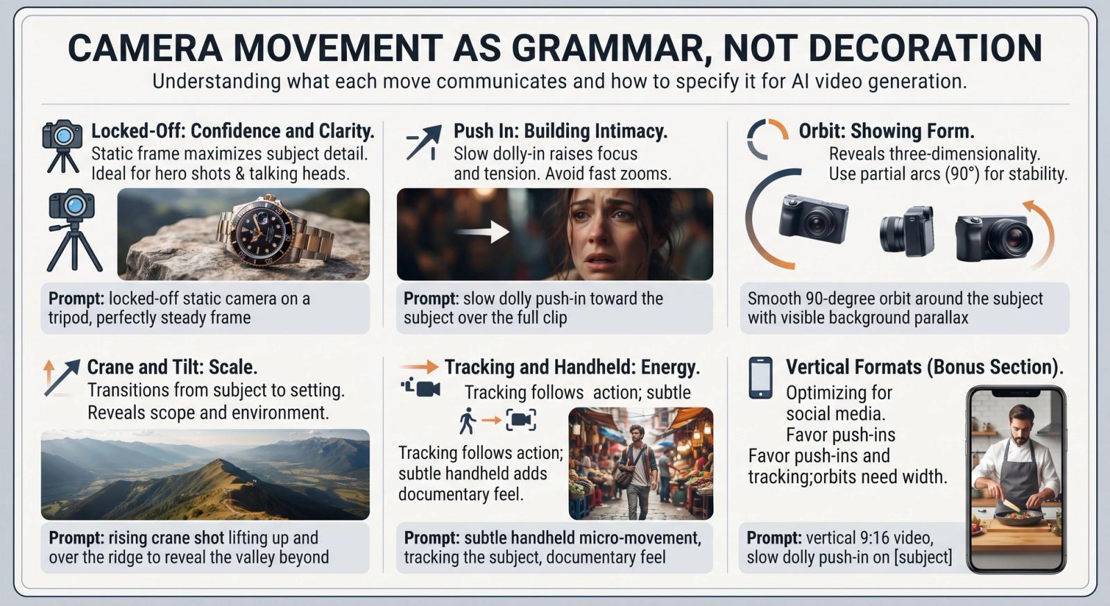 Camera Movement in AI Video: When to Push, Orbit, Crane or Lock Off