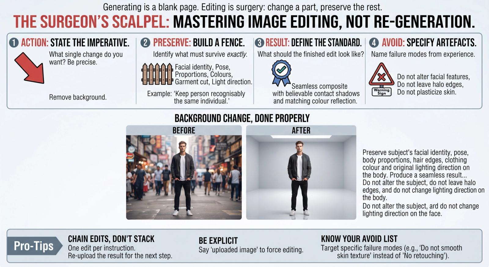 The Edit Prompt Formula: Action, Preserve, Result, Avoid