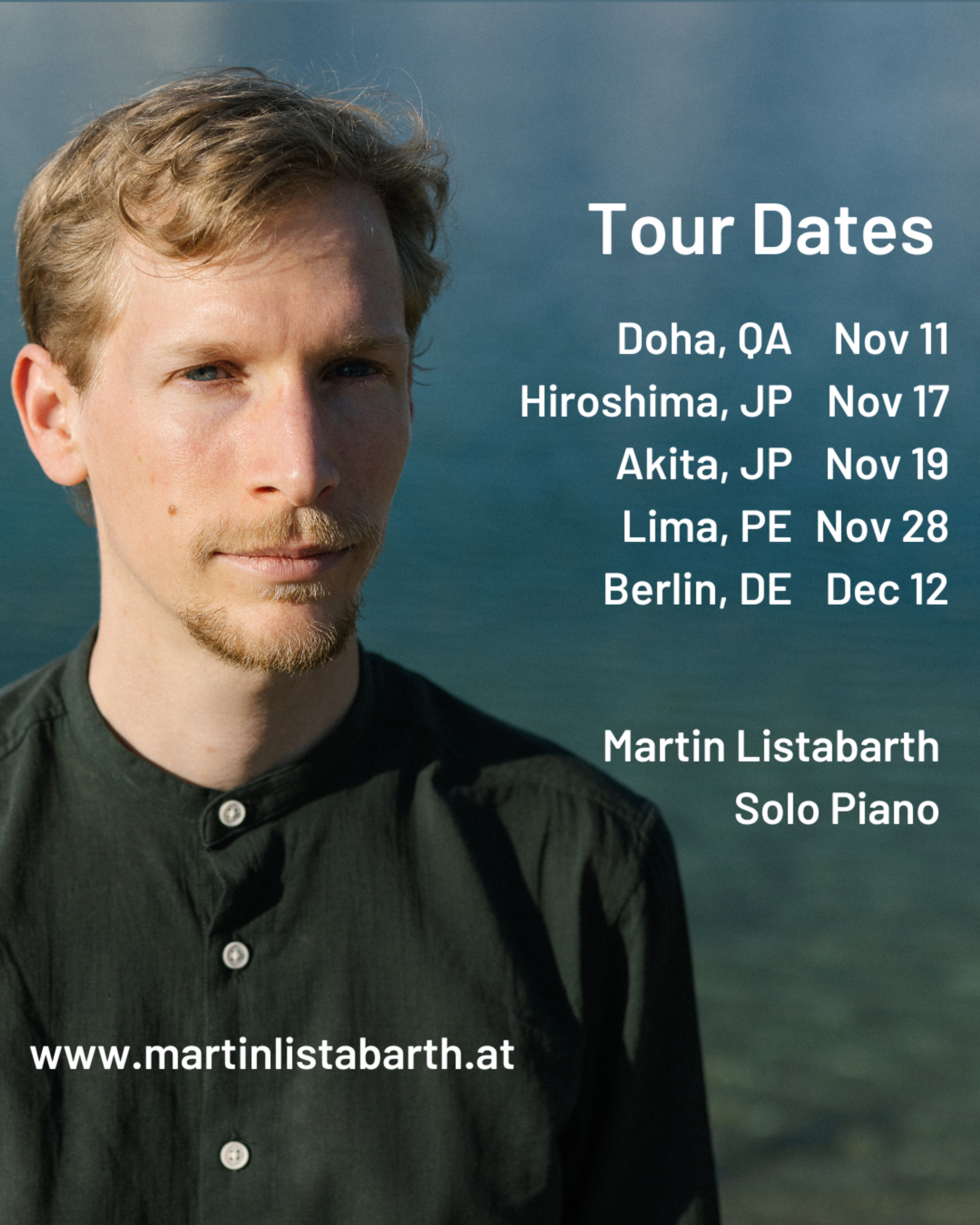 Tour Daten für die Solo Piano Tournee in Doha, Japan, Peru und Berlin im November und Dezember 2023