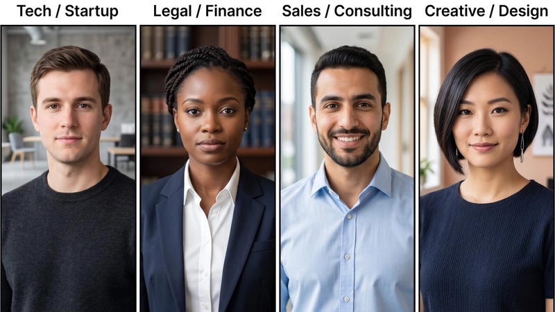 professional AI headshots showing different people working in different industries