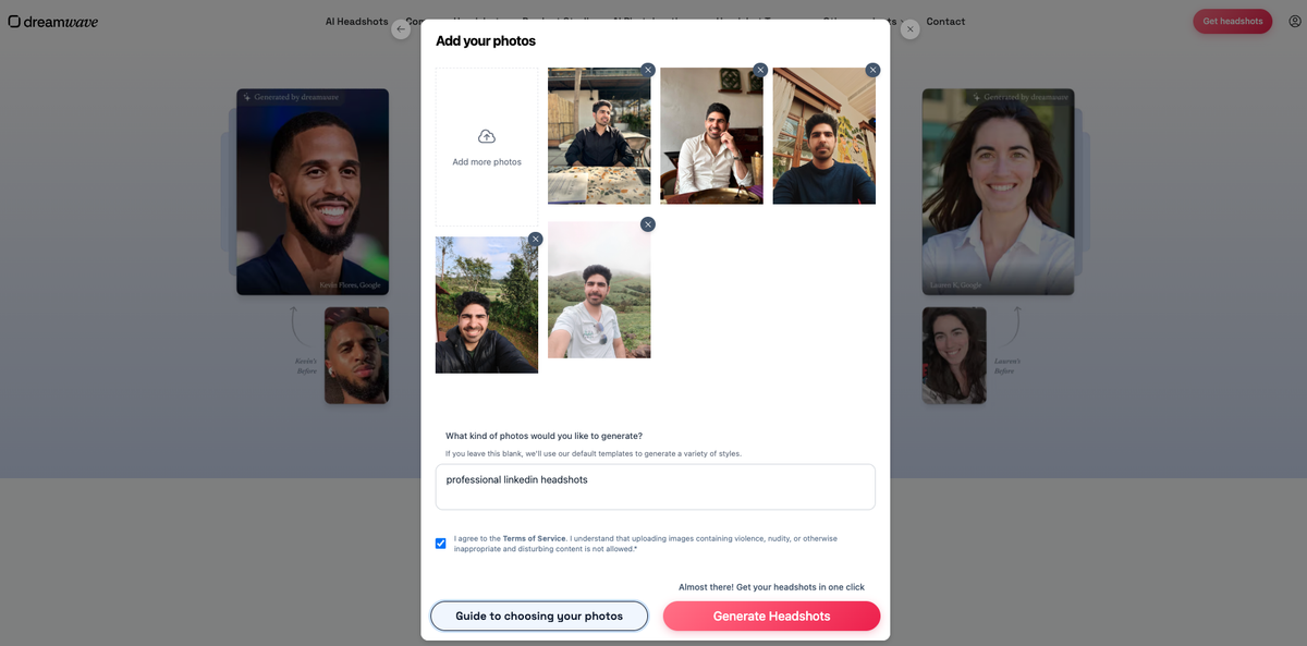 DreamWave AI image upload interface with drag and drop