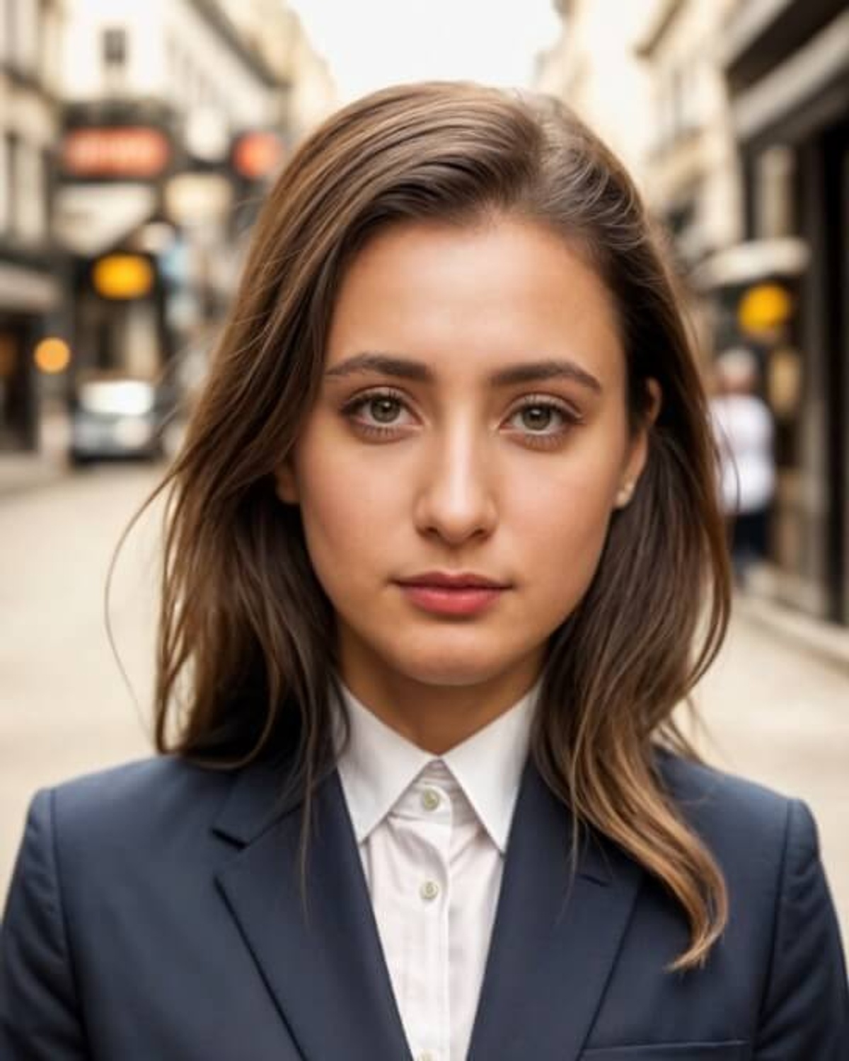 a linkedin ai headshot of a woman in a black suit