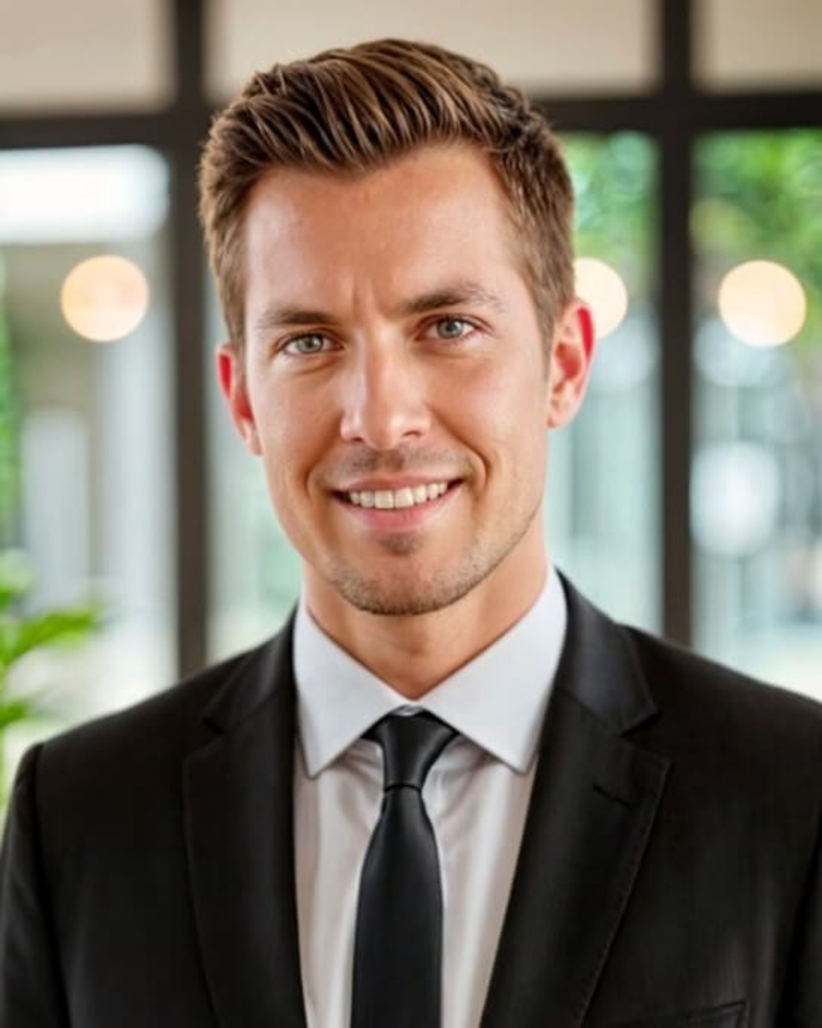 a linkedin headshot of a man in a black suit