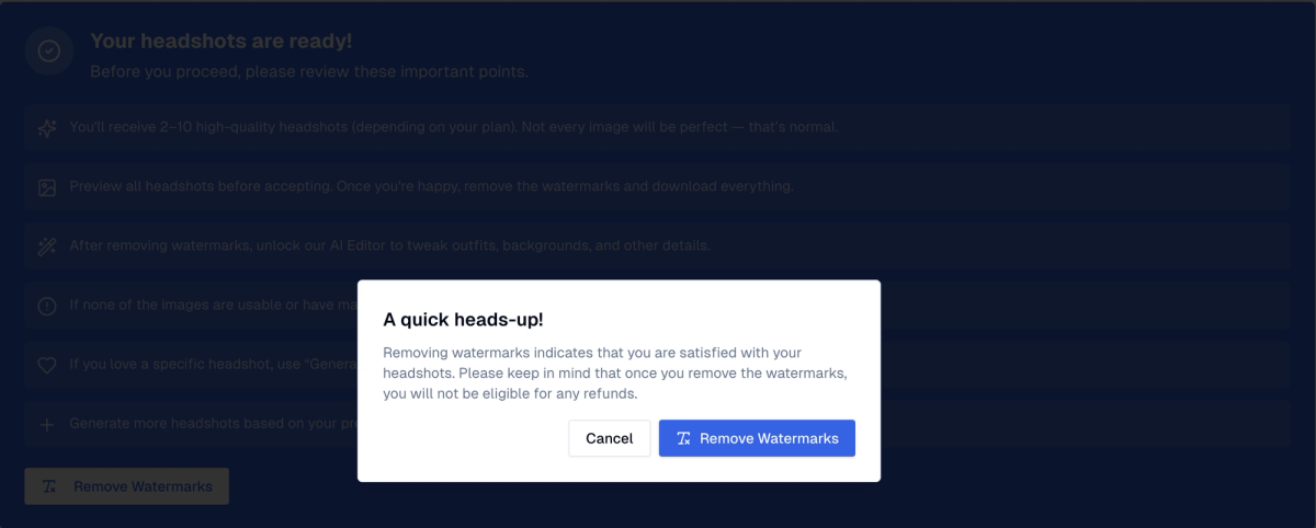 Proshoot refund policy on site