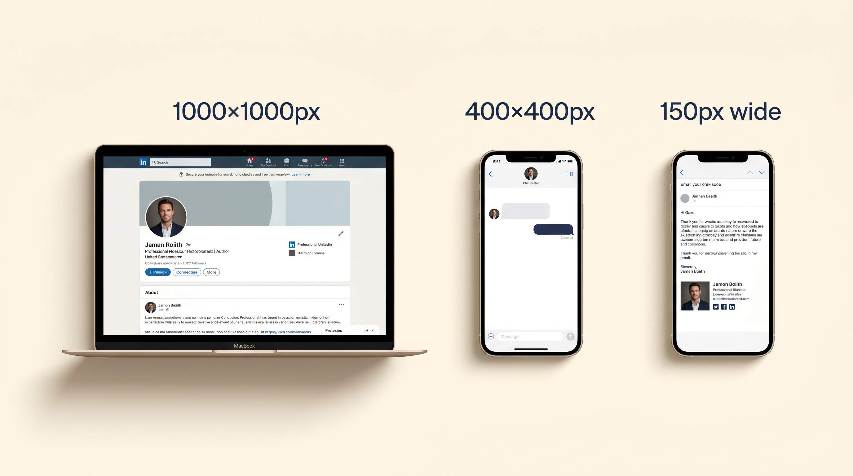 Professional headshot displayed correctly on a LinkedIn profile in a circular crop on a desktop screen