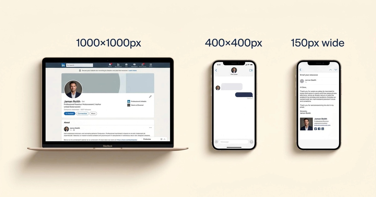 Professional headshot displayed correctly on a LinkedIn profile in a circular crop on a desktop screen