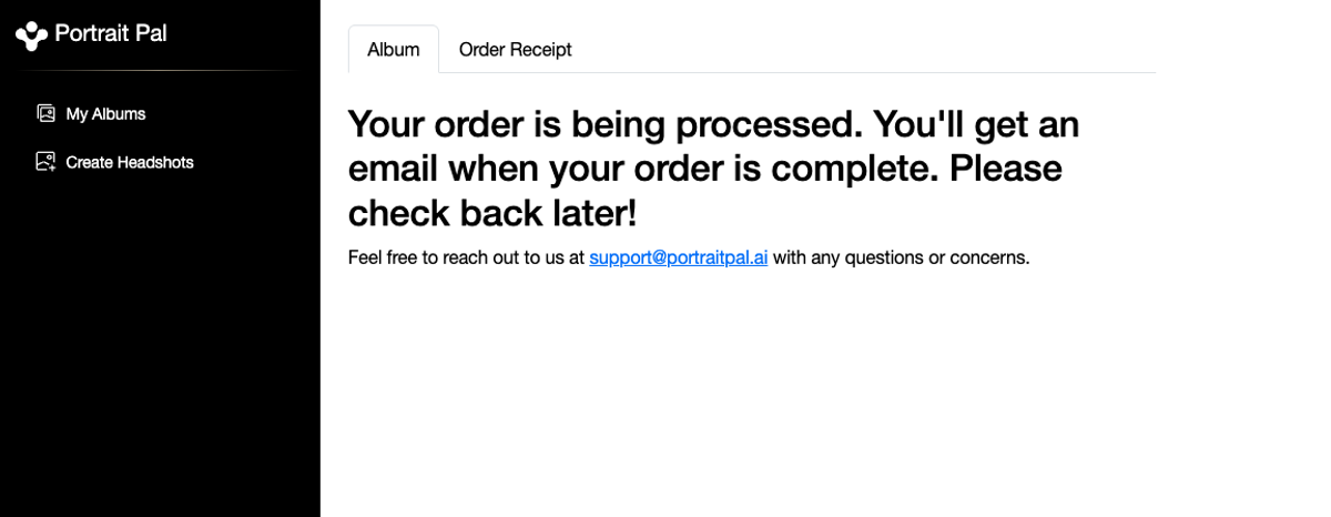PortraitPal order processing interface