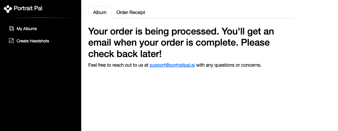 PortraitPal order processing interface