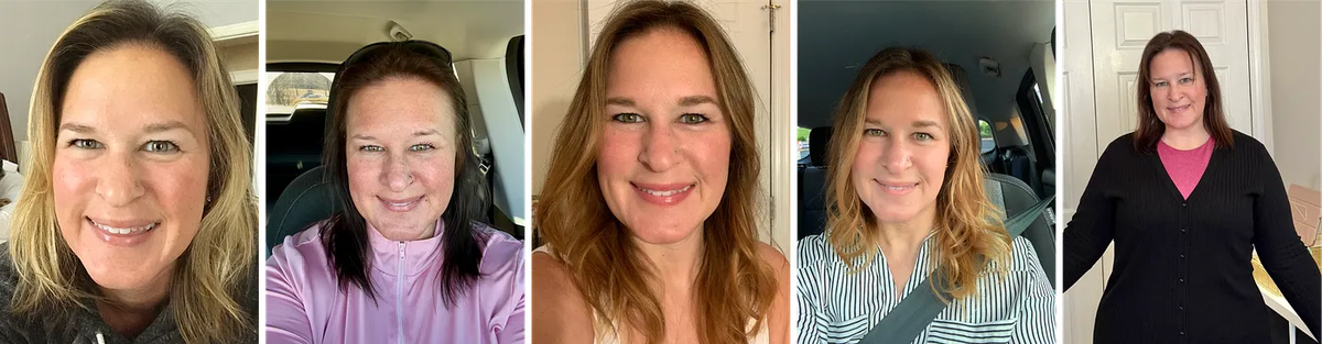 Sarah's input photos: a mix of selfies and candid shots used for AI headshot testing