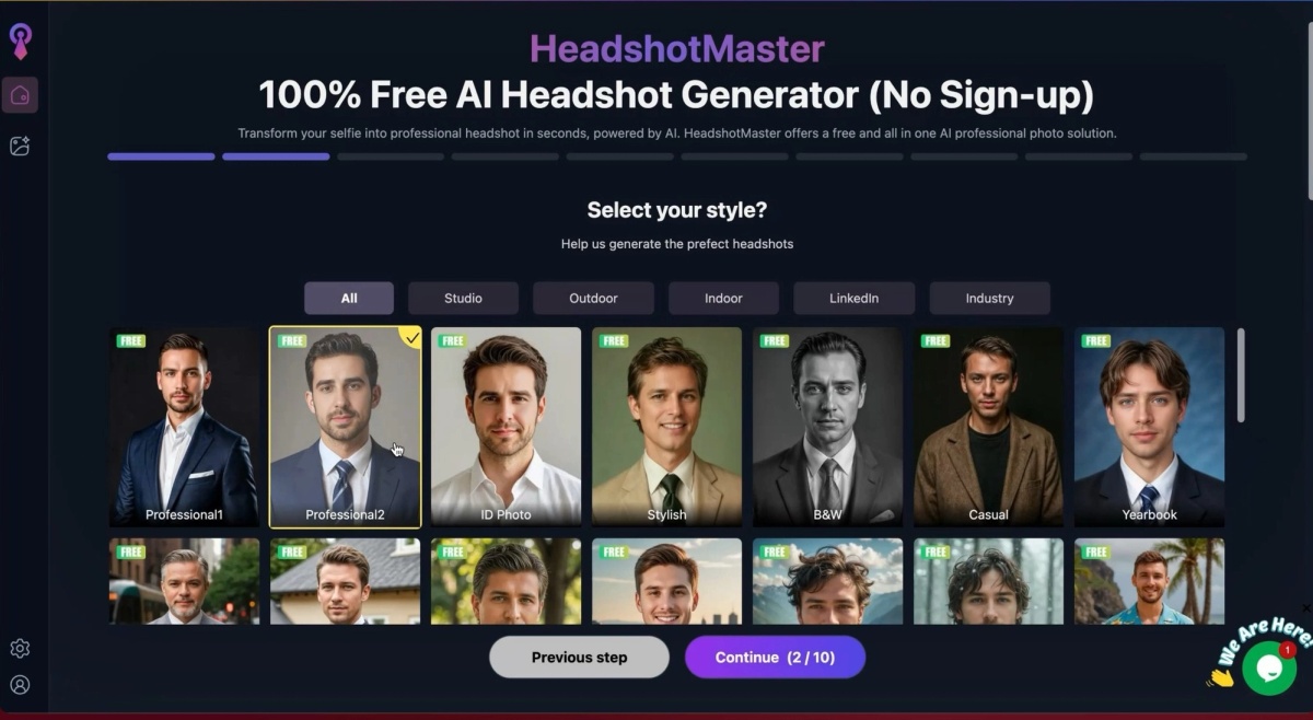 HeadshotMaster style options gallery