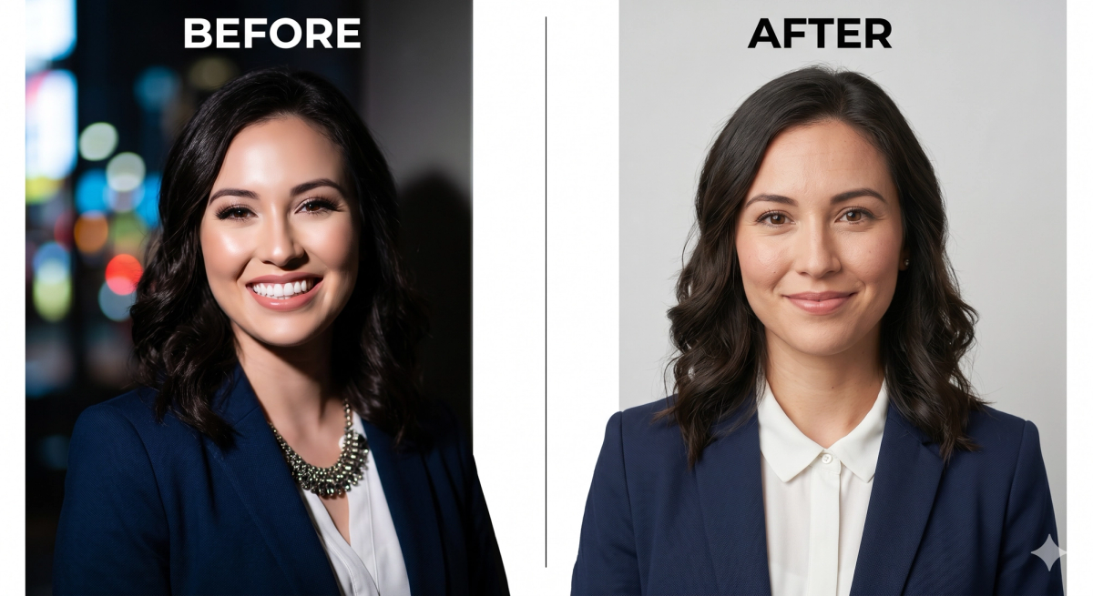 Before and after professional headshot selection