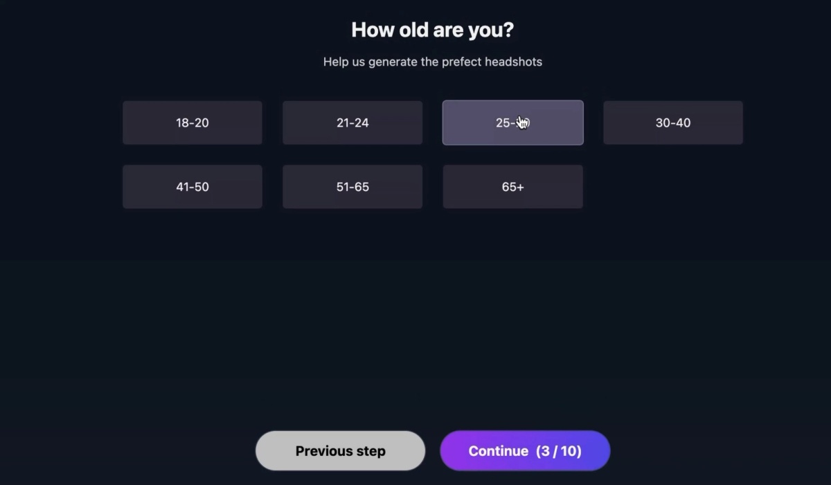 HeadshotMaster age range selection
