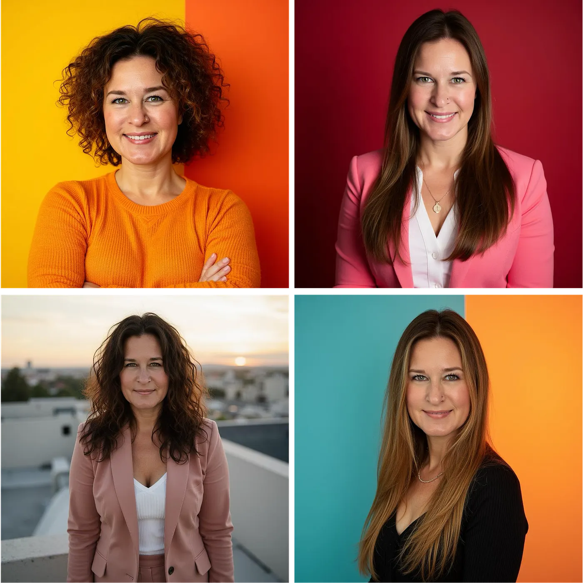 PhotoPacks AI headshot with dramatically different hair from Sarah's input photos
