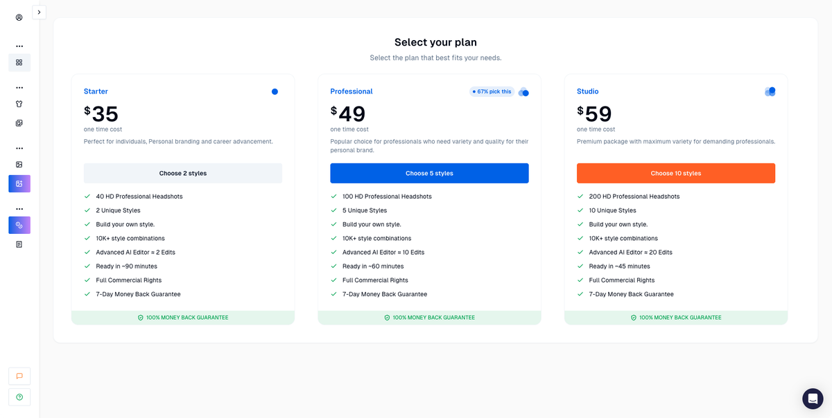 Proshoot pricing page from Sarwar's test