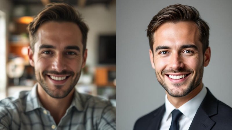 Busy professional using one-click AI headshot generator app on smartphone