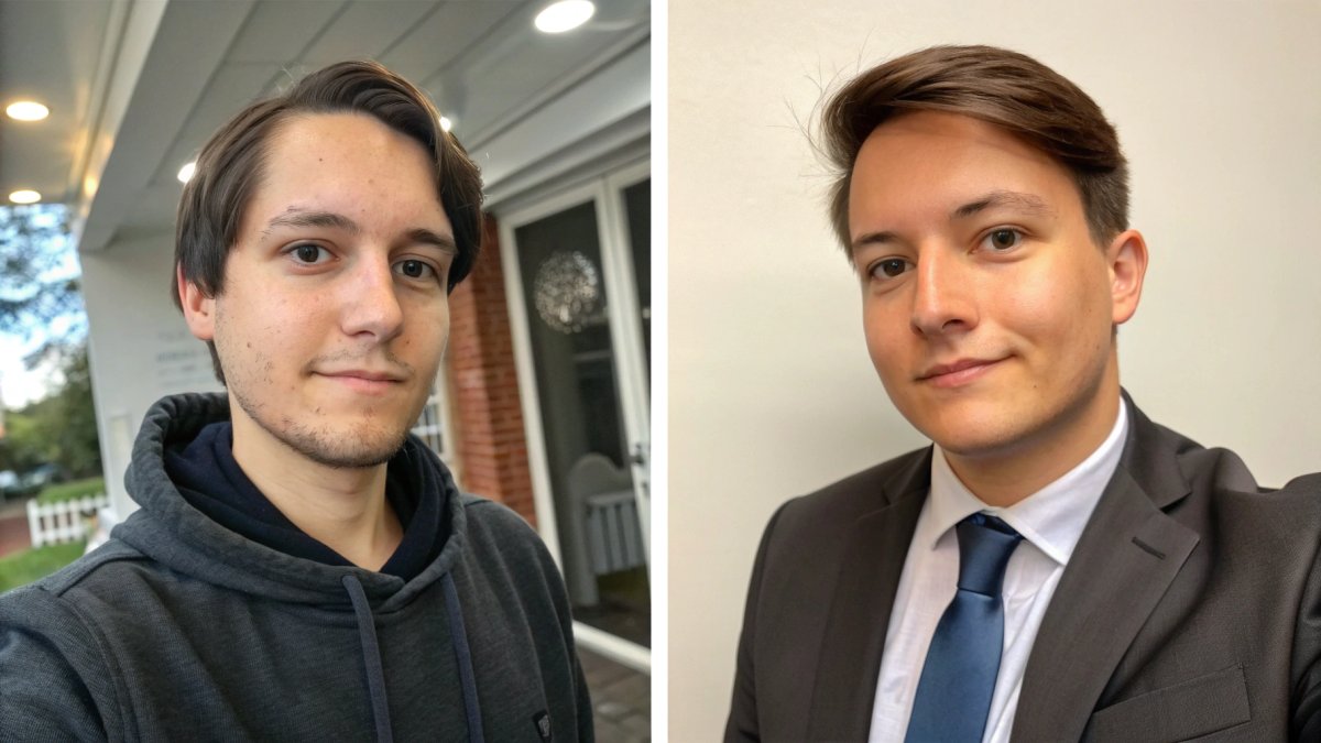 Highlighting the upgrade in quality and professionalism from selfie to professional AI headshot