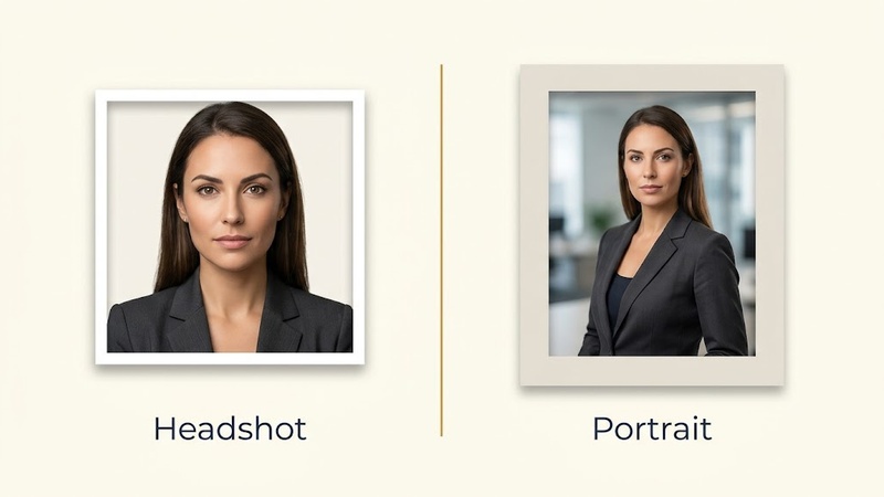 Side-by-side comparison of a professional headshot and a portrait photograph