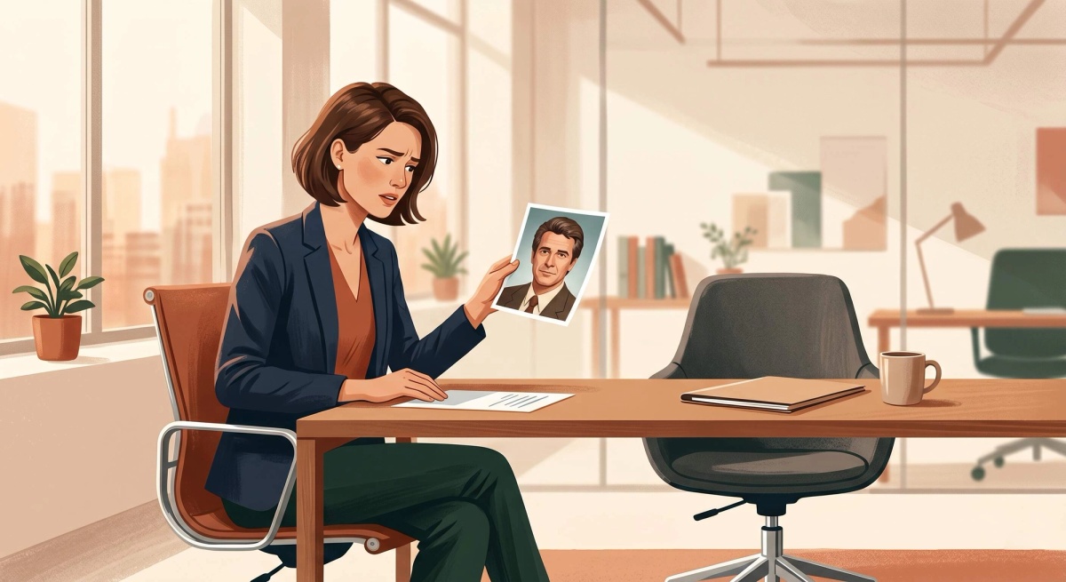 Illustration of the trust gap: a recruiter looking confused comparing a LinkedIn headshot to the person they just met in person