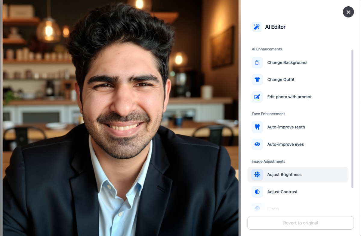DreamWave AI built-in editor interface for refining headshots