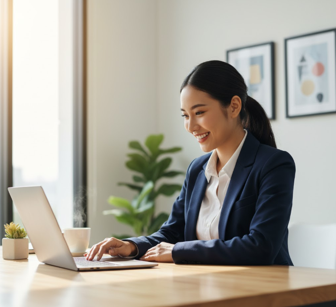 a woman using laptop